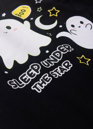 Atelie da Crianca - Pijama Feminino Inverno Boo Preto - ATELIE DA CRIANCA