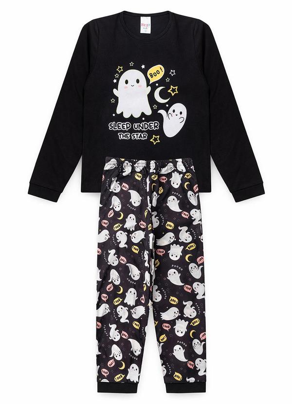 Atelie da Crianca - Pijama Feminino Inverno Boo Preto