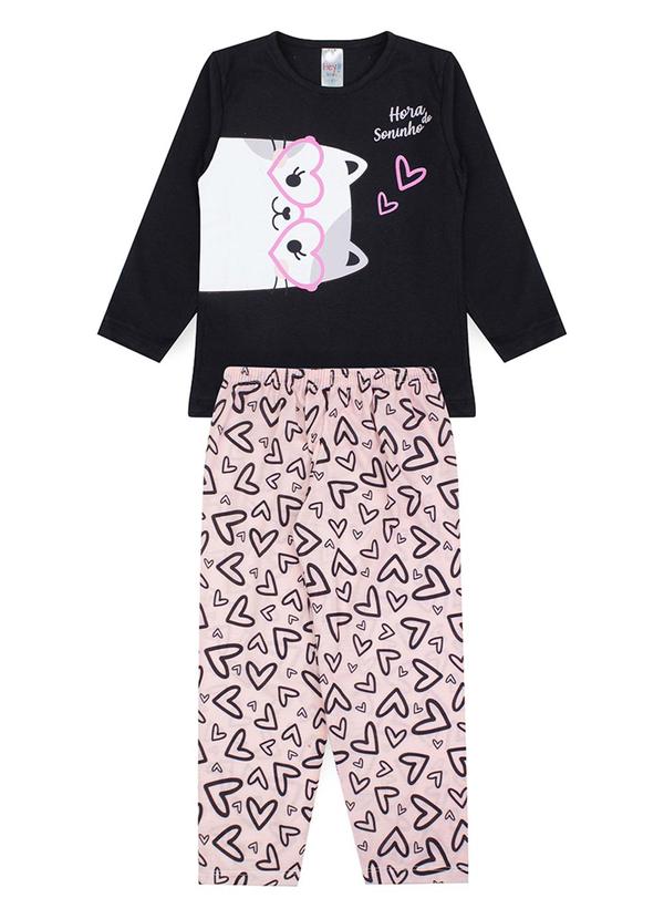 Atelie da Crianca - Pijama Feminino Inverno Cat Preto