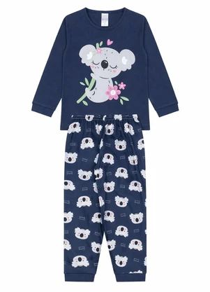 Atelie da Crianca - Pijama Feminino Inverno Coala Azul Marinho - ATELIE DA CRIANCA