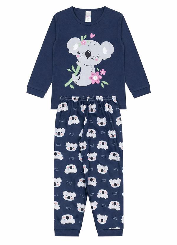 Atelie da Crianca - Pijama Feminino Inverno Coala Azul Marinho