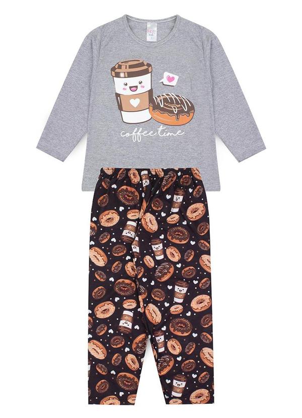 Atelie da Crianca - Pijama Feminino Inverno Coffe Time Cinza
