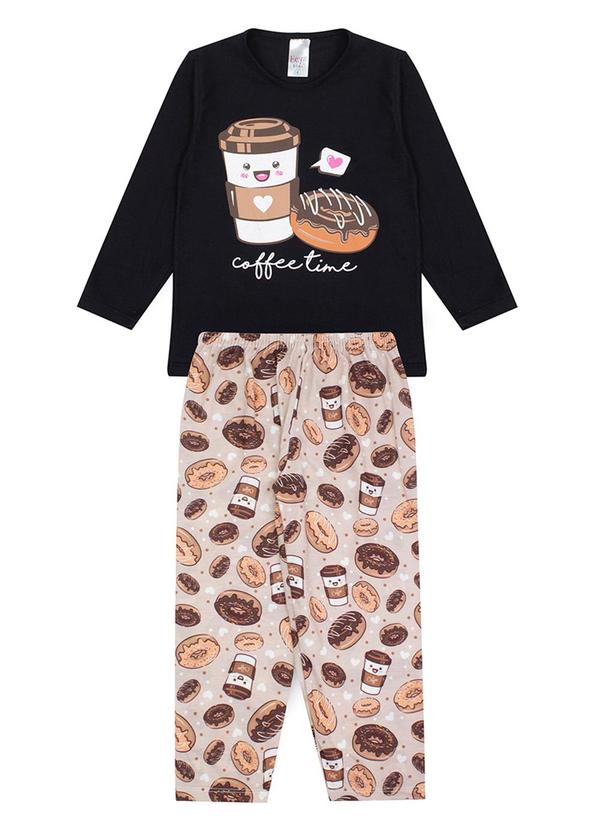 Atelie da Crianca - Pijama Feminino Inverno Coffe Time Preto