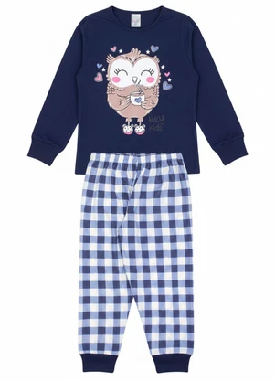 Atelie da Crianca - Pijama Feminino Inverno Coruja Azul - ATELIE DA CRIANCA