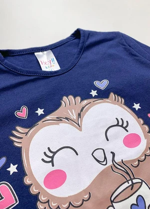 Atelie da Crianca - Pijama Feminino Inverno Coruja Azul - ATELIE DA CRIANCA