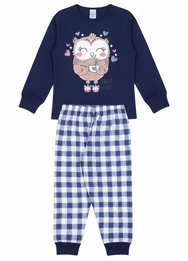 Atelie da Crianca - Pijama Feminino Inverno Coruja Azul