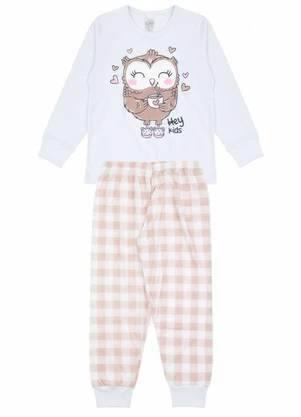 Atelie da Crianca - Pijama Feminino Inverno Coruja Branco - ATELIE DA CRIANCA