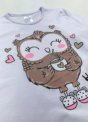 Atelie da Crianca - Pijama Feminino Inverno Coruja Branco - ATELIE DA CRIANCA