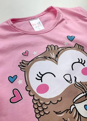 Atelie da Crianca - Pijama Feminino Inverno Coruja Rosa - ATELIE DA CRIANCA