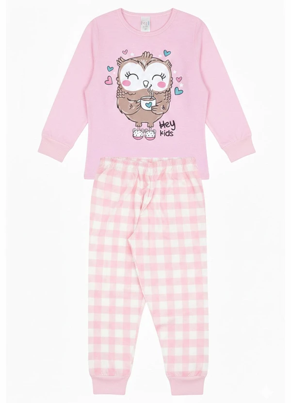 Atelie da Crianca - Pijama Feminino Inverno Coruja Rosa