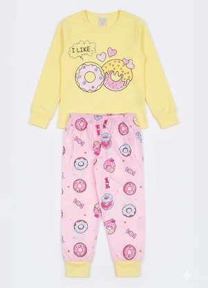 Atelie da Crianca - Pijama Feminino Inverno Donuts Amarelo - ATELIE DA CRIANCA