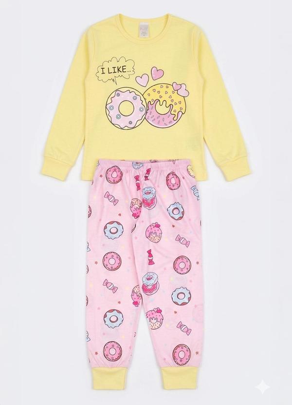 Atelie da Crianca - Pijama Feminino Inverno Donuts Amarelo