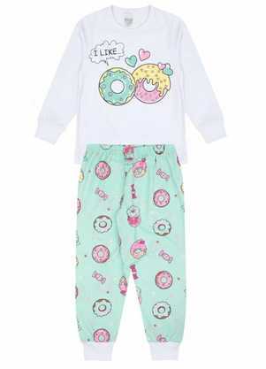 Atelie da Crianca - Pijama Feminino Inverno Donuts Branco - ATELIE DA CRIANCA