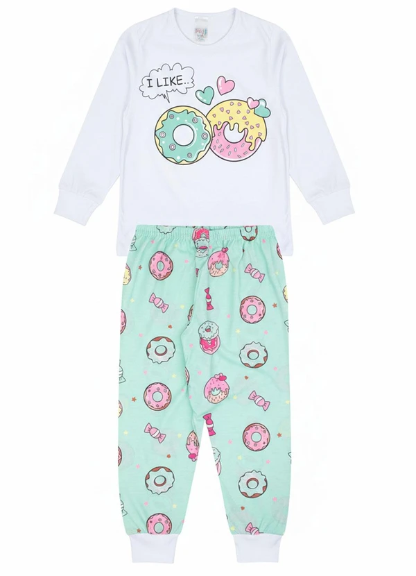 Atelie da Crianca - Pijama Feminino Inverno Donuts Branco
