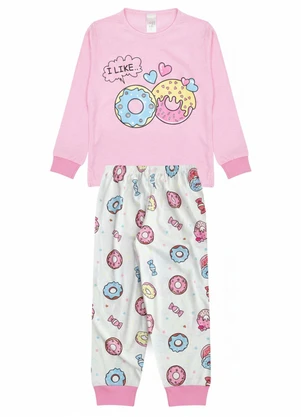 Atelie da Crianca - Pijama Feminino Inverno Donuts Rosa - ATELIE DA CRIANCA