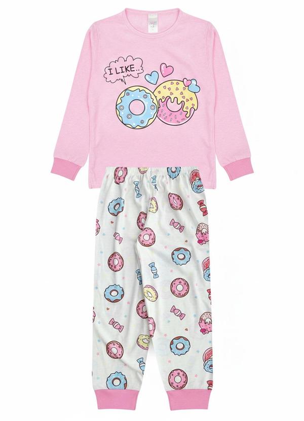Atelie da Crianca - Pijama Feminino Inverno Donuts Rosa