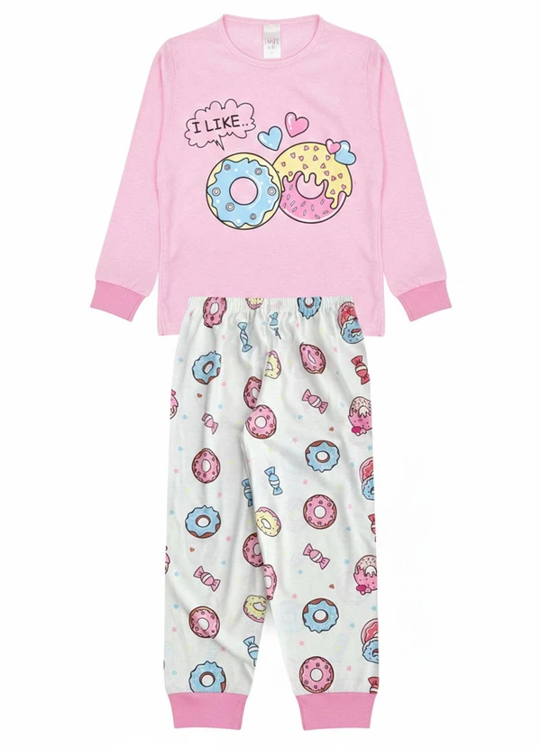 Atelie da Crianca - Pijama Feminino Inverno Donuts Rosa