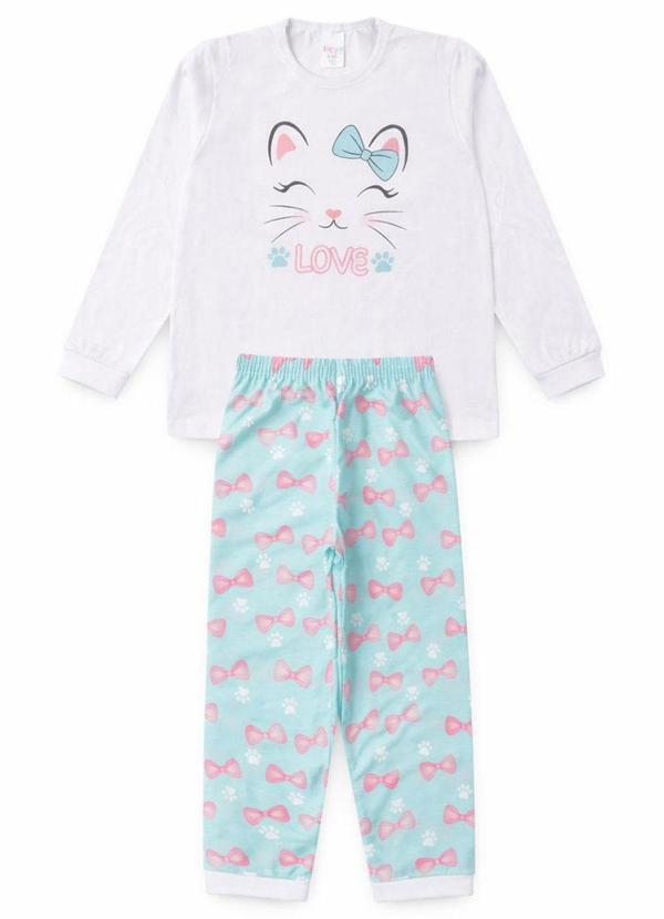Atelie da Crianca - Pijama Feminino Inverno Gatinha Coração Branco