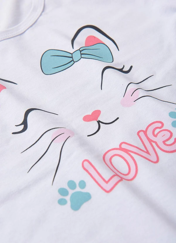 Atelie da Crianca - Pijama Feminino Inverno Gatinha Coração Branco 2