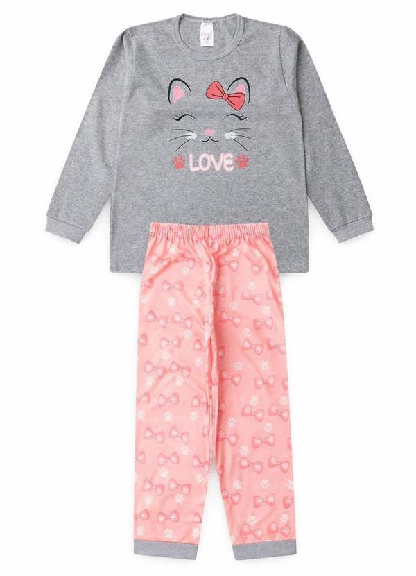 Atelie da Crianca - Pijama Feminino Inverno Gatinha Coração Cinza