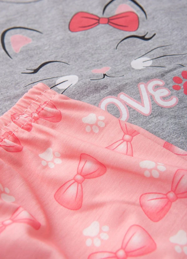 Atelie da Crianca - Pijama Feminino Inverno Gatinha Coração Cinza 3