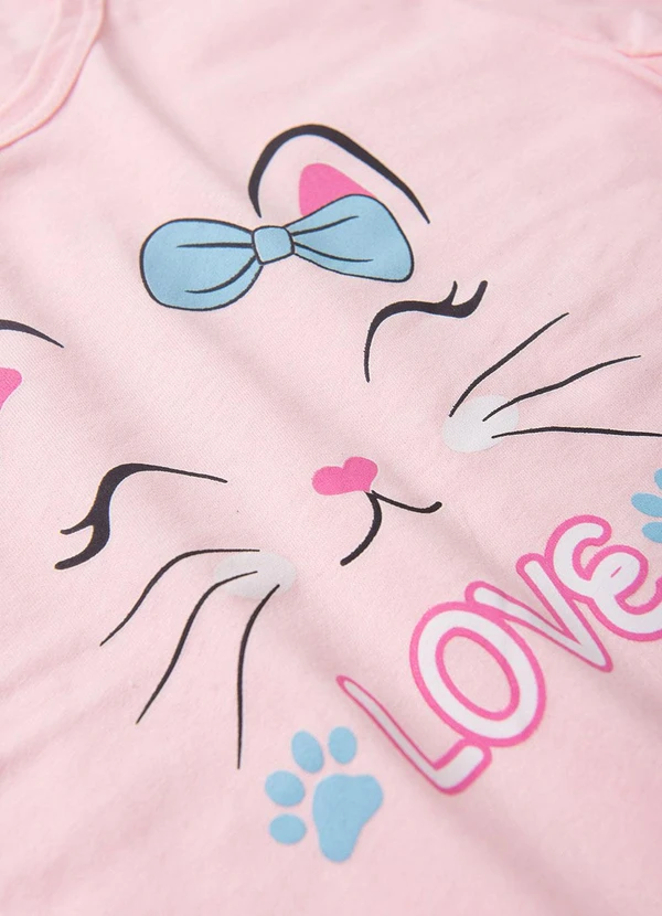 Atelie da Crianca - Pijama Feminino Inverno Gatinha Coração Rosa 2