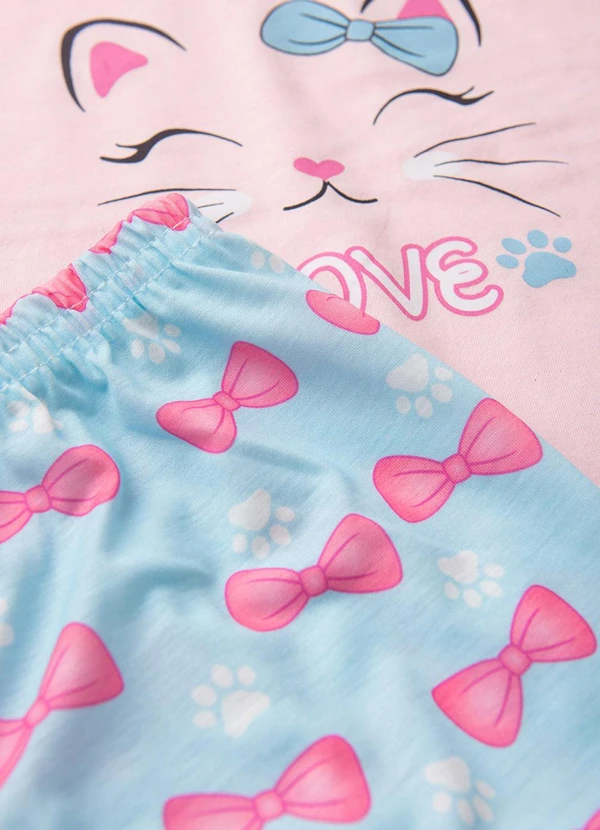 Atelie da Crianca - Pijama Feminino Inverno Gatinha Coração Rosa 3