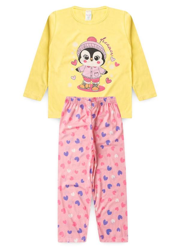 Atelie da Crianca - Pijama Feminino Inverno Pinguim Amarelo