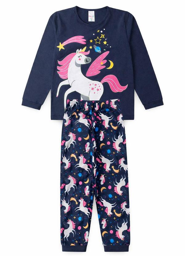Atelie da Crianca - Pijama Feminino Inverno Unicornio Azul