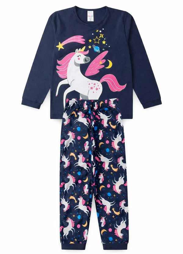 Atelie da Crianca - Pijama Feminino Inverno Unicornio Azul