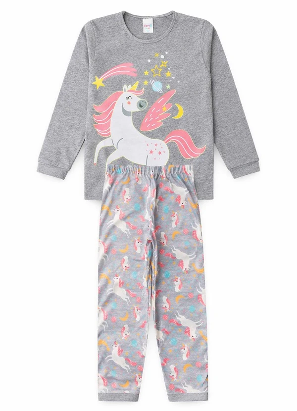 Atelie da Crianca - Pijama Feminino Inverno Unicornio Cinza 1