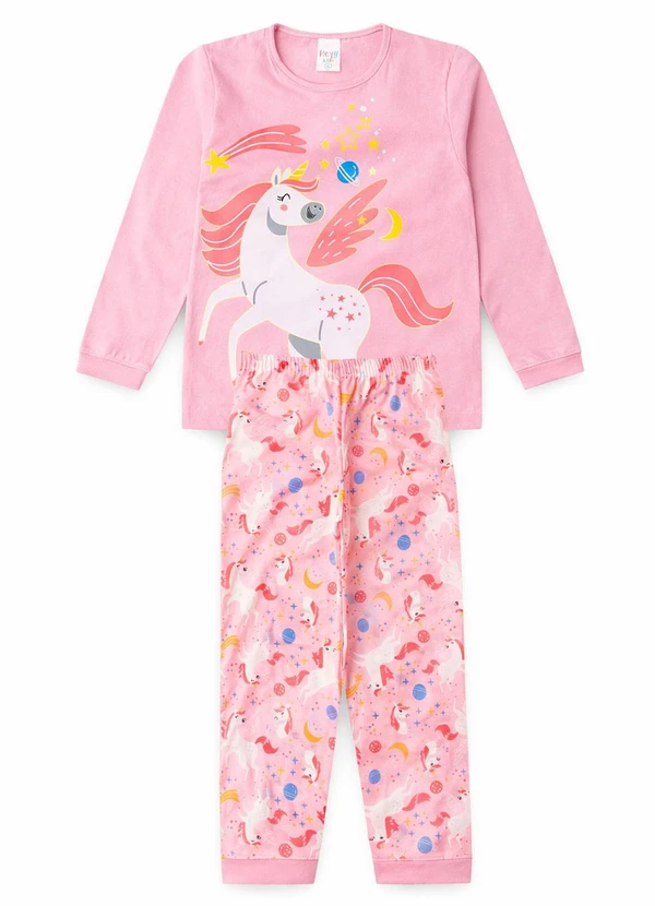 Atelie da Crianca - Pijama Feminino Inverno Unicornio Rosa