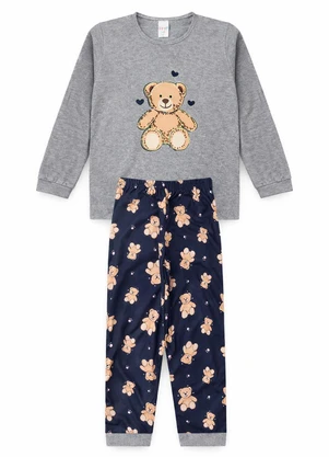 Atelie da Crianca - Pijama Feminino Inverno Ursinho Cinza - ATELIE DA CRIANCA