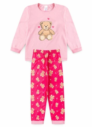 Atelie da Crianca - Pijama Feminino Inverno Ursinho Rosa - ATELIE DA CRIANCA
