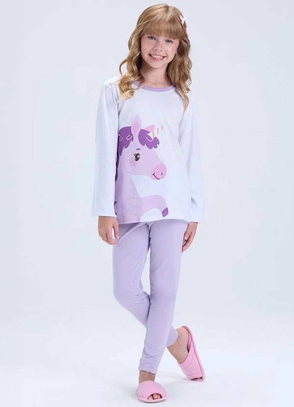 Vida Costeira - Pijama Feminino Unicórnio Brilha no Lilás 1