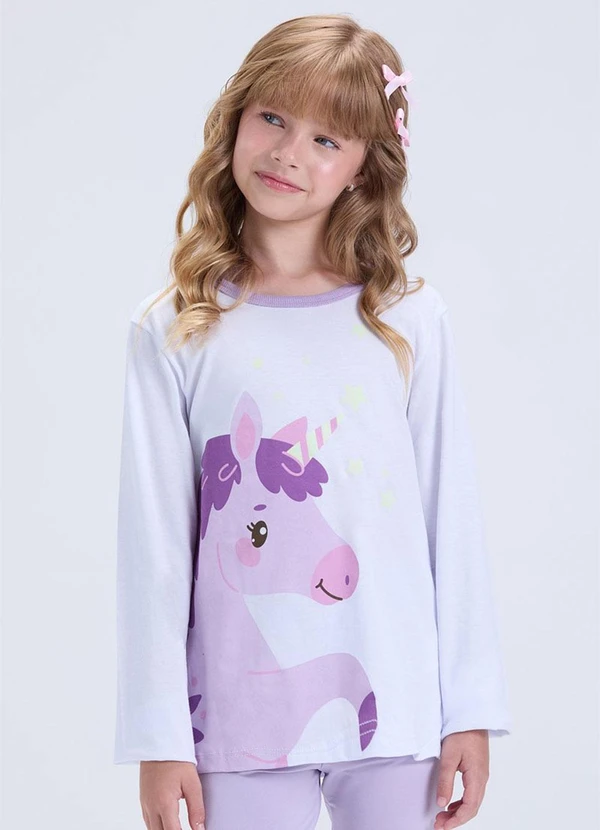 Vida Costeira - Pijama Feminino Unicórnio Brilha no Lilás 2