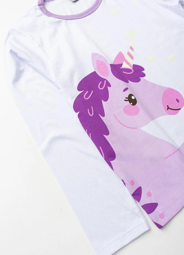 Vida Costeira - Pijama Feminino Unicórnio Brilha no Lilás 5