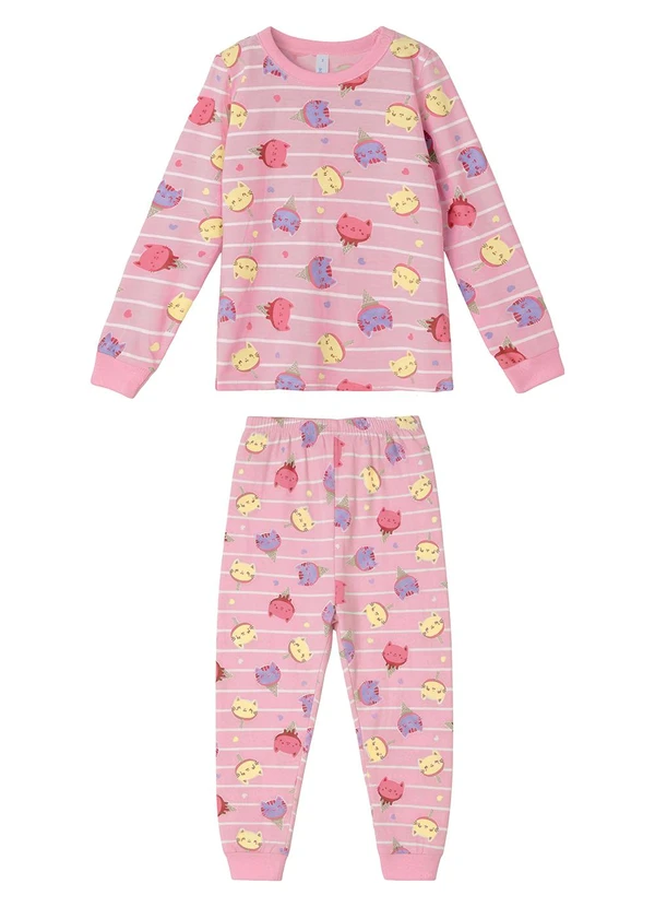 Malwee Kids - Pijama Gatinhos que Brilha no Escuro Rosa Claro