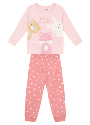 Brandili - Pijama Infantil Animais Brilha no Escuro Rosa - BRANDILI