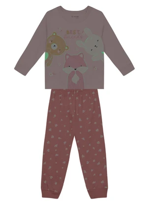 Brandili - Pijama Infantil Animais Brilha no Escuro Rosa - BRANDILI
