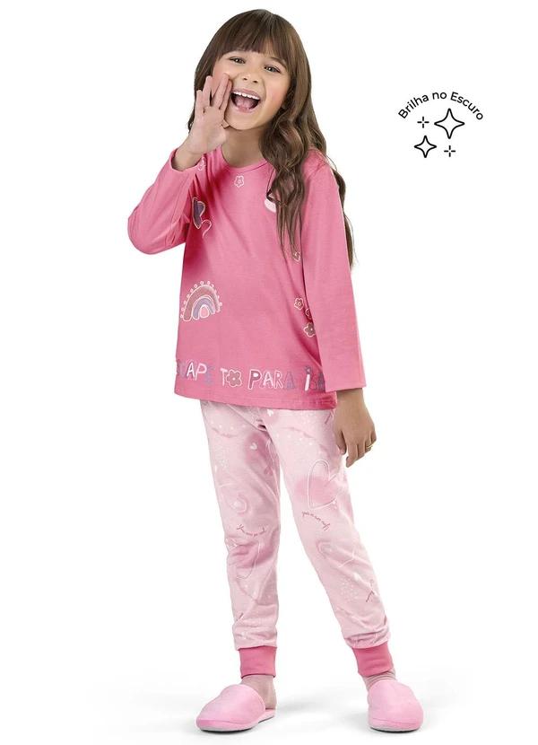 Elian - Pijama Infantil Blusa e Calça Corações Rosa