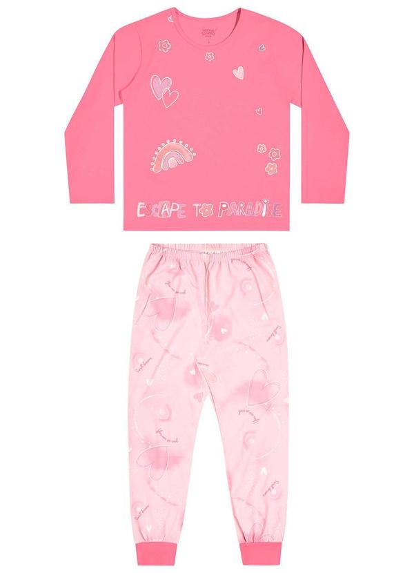 Elian - Pijama Infantil Blusa e Calça Corações Rosa 2