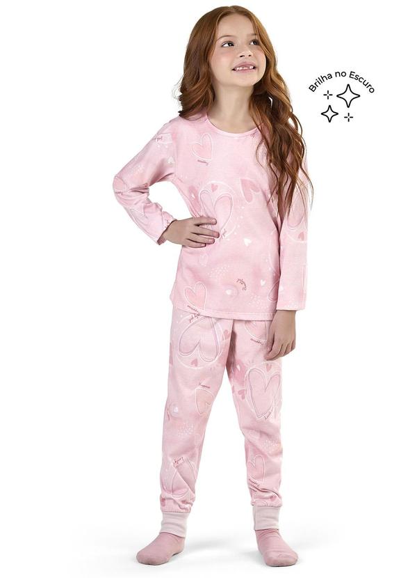 Elian - Pijama Infantil Corações Brilha no Escuro Rosa