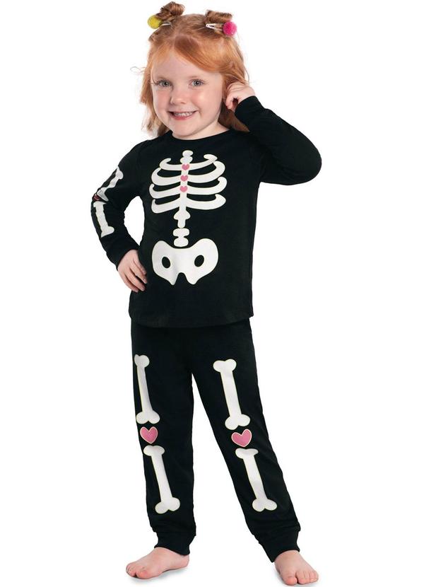 Kyly - Pijama Infantil Esqueleto Menina Preto