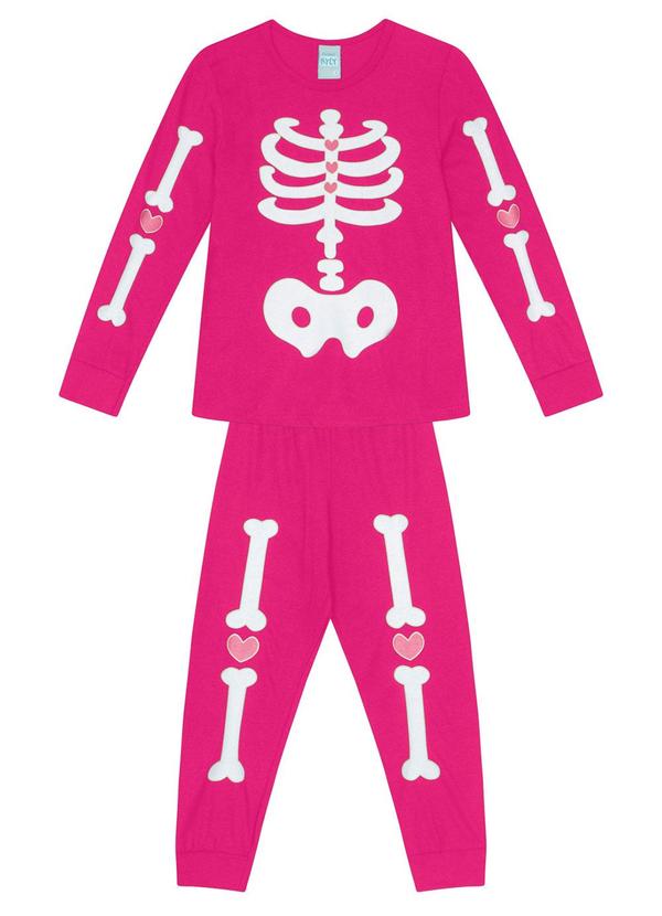 Kyly - Pijama Infantil Esqueleto Menina Rosa