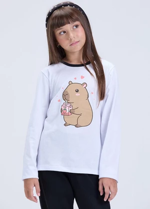 Vida Costeira - Pijama Infantil Feminino Capivara Algodão Branco - VIDA COSTEIRA