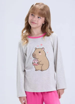 Vida Costeira - Pijama Infantil Feminino Capivara Algodão Branco - VIDA COSTEIRA