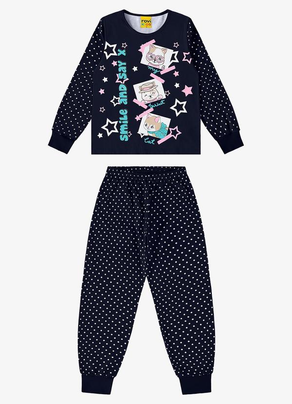 Rovi Kids - Pijama Infantil Feminino em Meia Malha Azul