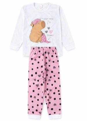 Atelie da Crianca - Pijama Infantil Feminino Inverno Capivara Branco - ATELIE DA CRIANCA