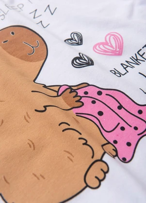 Atelie da Crianca - Pijama Infantil Feminino Inverno Capivara Branco - ATELIE DA CRIANCA